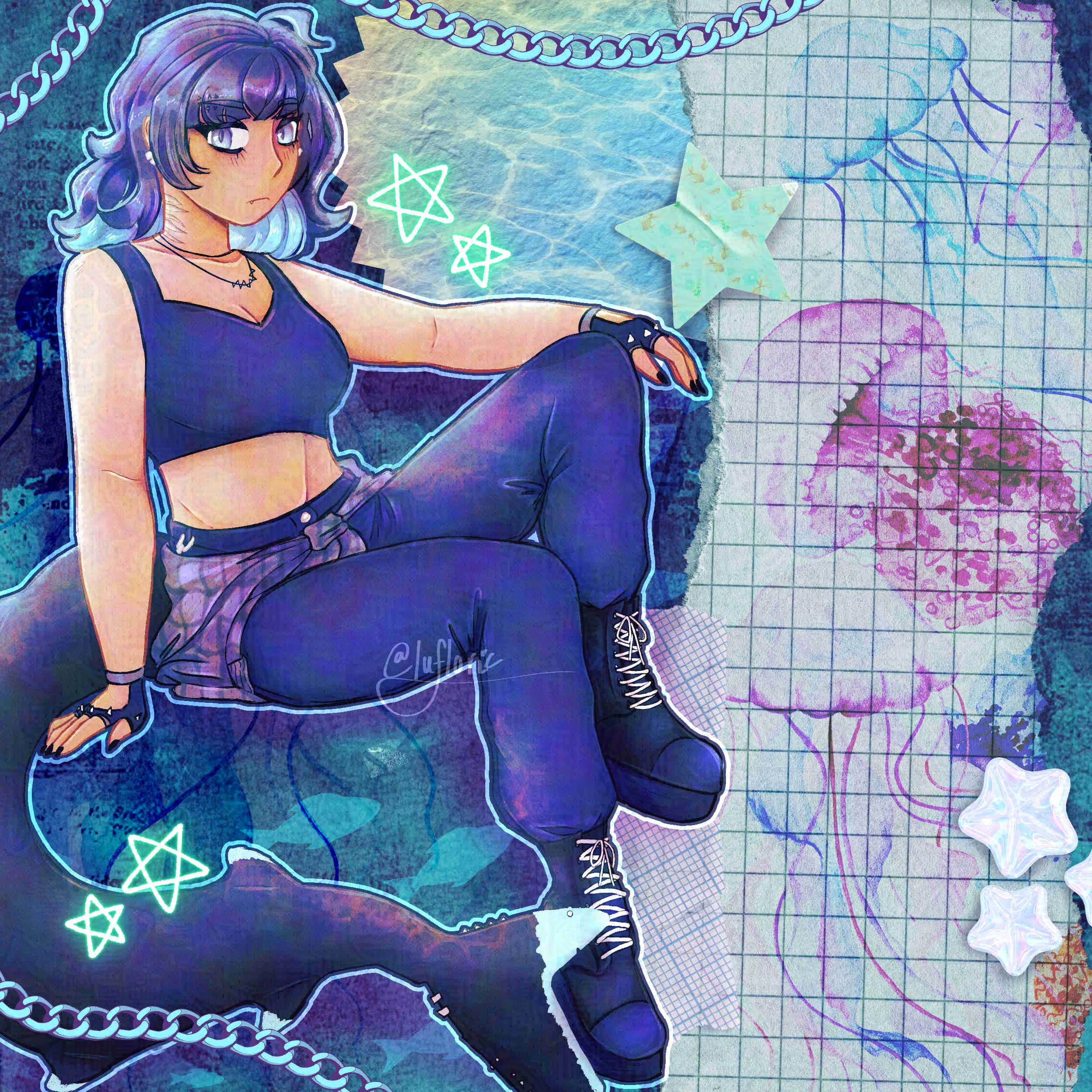 Devola (Blue) (2026). Digital illustration. 2500 × 2500 px, 400 DPI. Commission for Devola_Wonk.