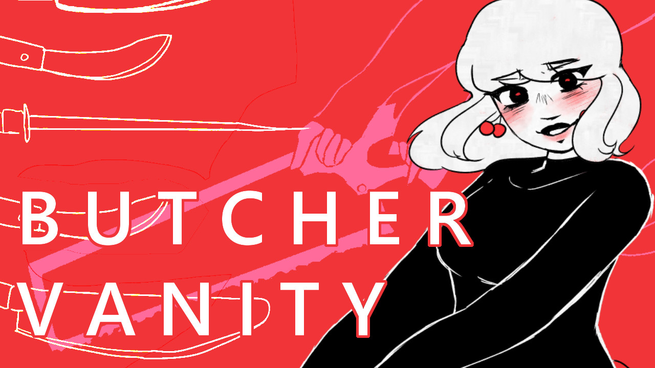 Butcher Vanity (2025). Premiere Pro animation using Clip Studio Paint for CRT-Based installation. 2 minutes long. Created for Intermediate New Media. Link: https://www.youtube.com/watch?v=zydbV3--yjA