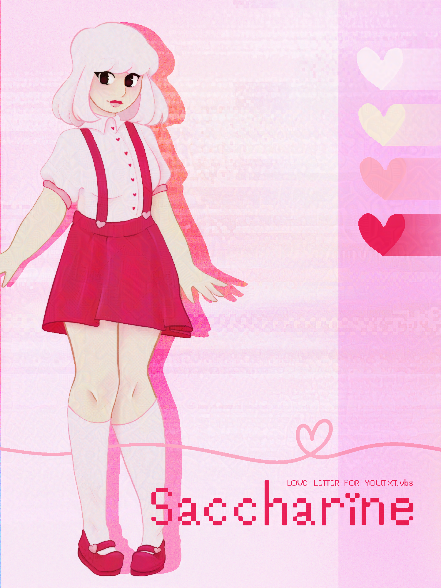 Saccharine (2026). Character sheet created in Illustrator. Created for Advanced Graphic Design.